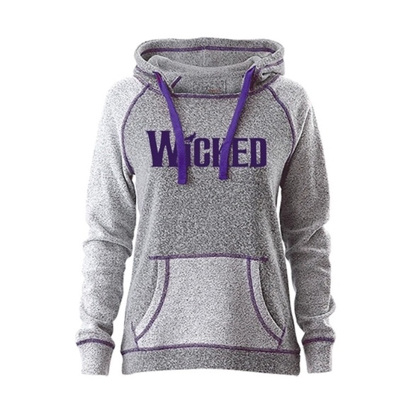 Wicked Sz M Authentic Pullover Hooded Sweatshirt Gray Purple Kangaroo Pocket - Picture 1 of 11